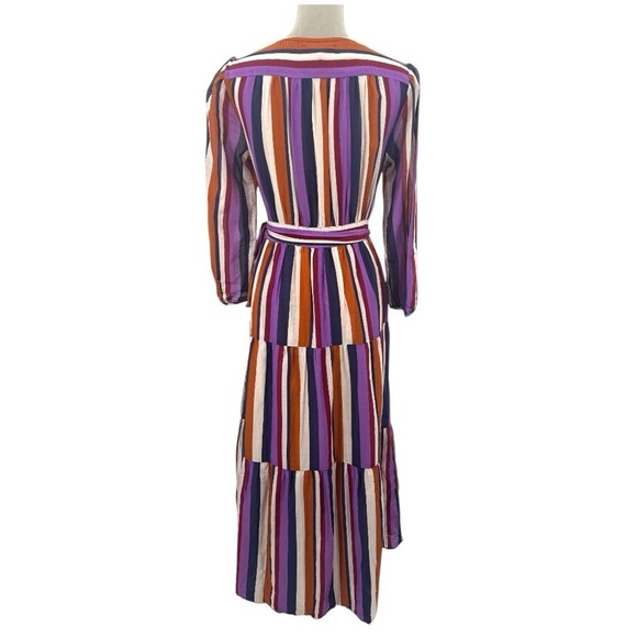 Xirena Tilda Silk Cotton Striped Wrap Maxi Dress - Navy Purple - Medium - NWT - Picture 7 of 11